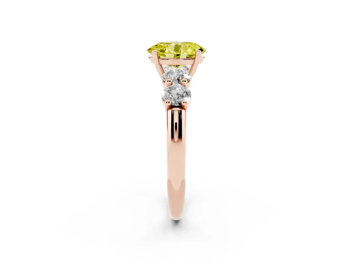 Fancy Yellow Oval Cut Cut Five-Stone Prong Set Diamond Ring with Classic Band Rose gold