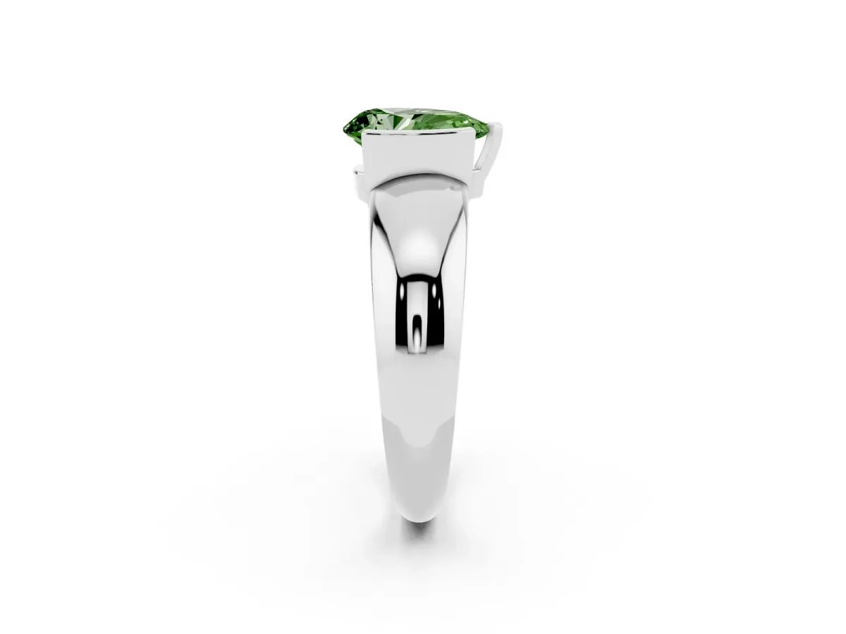 Fancy Green Pear Cut Solitaire Tension Set Diamond Ring with Wide Band Silver