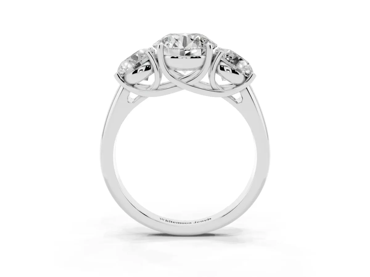 Three-Stone Round Cut Diamond Engagement Ring with Prong Setting Silver