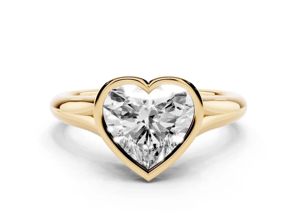Bezel Set Heart Cut Solitaire Diamond Ring with Smooth Band Yellow gold