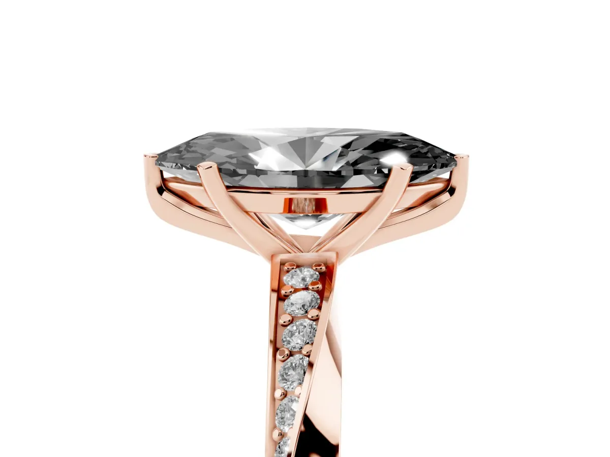 Fancy Black Marquise Cut Diamond Engagement Ring with Side Stone Accents and Four-Prong Setting Rose gold