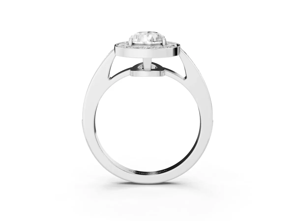 Pear Cut Halo Pavé Diamond Engagement Ring with Bezel Setting Platinum