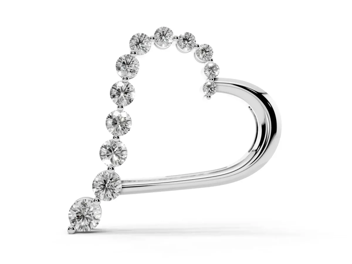 Round Diamond Prong-Set Heart Pendant White gold