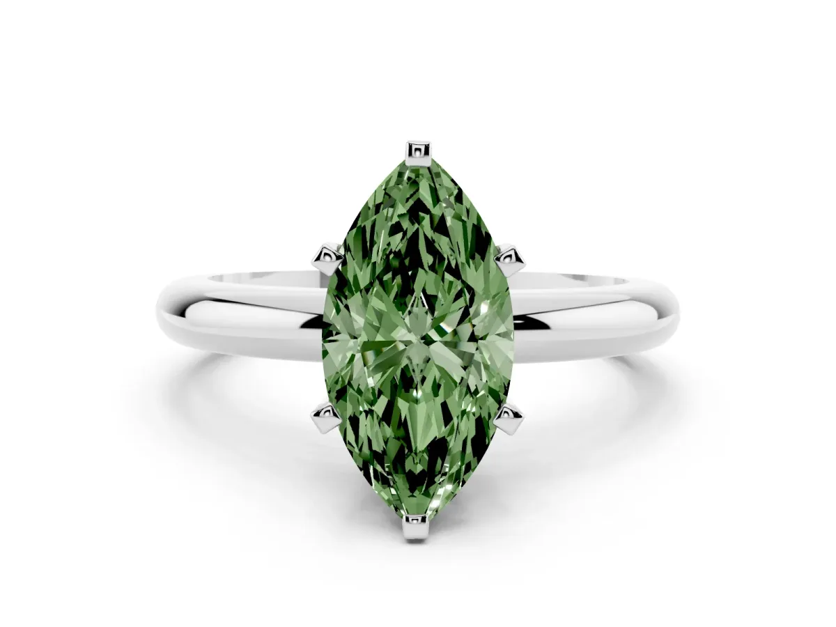 Fancy Green Marquise Cut Diamond Solitaire Engagement Ring with Round Band and Four-Prong Setting Silver
