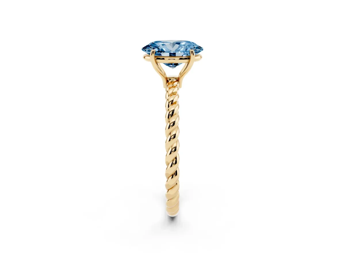 Fancy Blue Oval Cut Solitaire Twisted Band 4-Prong Ring Yellow gold