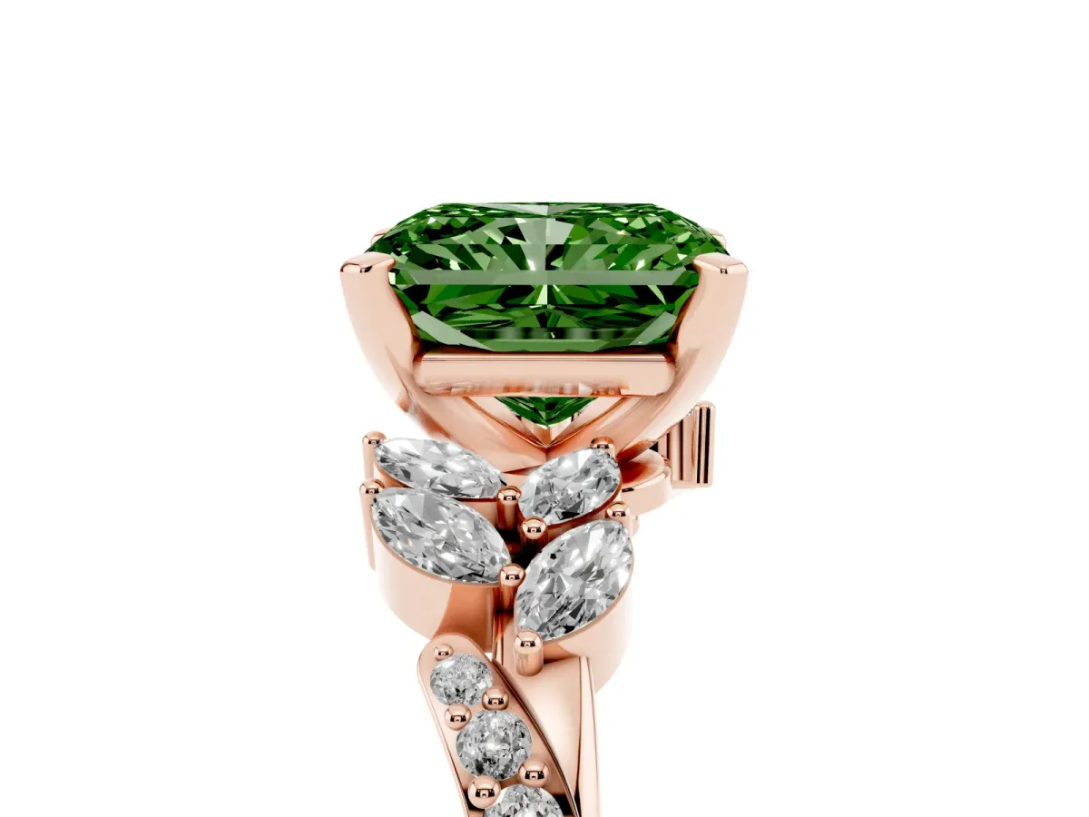Fancy Green Radiant Cut Solitaire Marquise Twist Band with Six-Prong Setting Rose gold