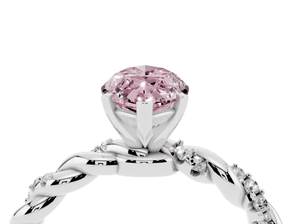 Fancy Pink Marquise Cut Diamond Solitaire Ring with Twisted Band and Pavé Accents Silver