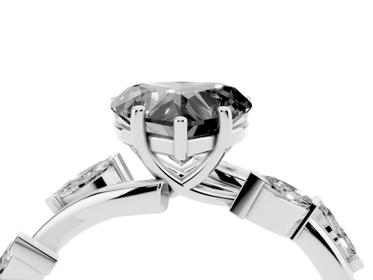 Fancy Black Heart Cut Solitaire Twisted Band Marquise Accent Prong Setting Ring Platinum