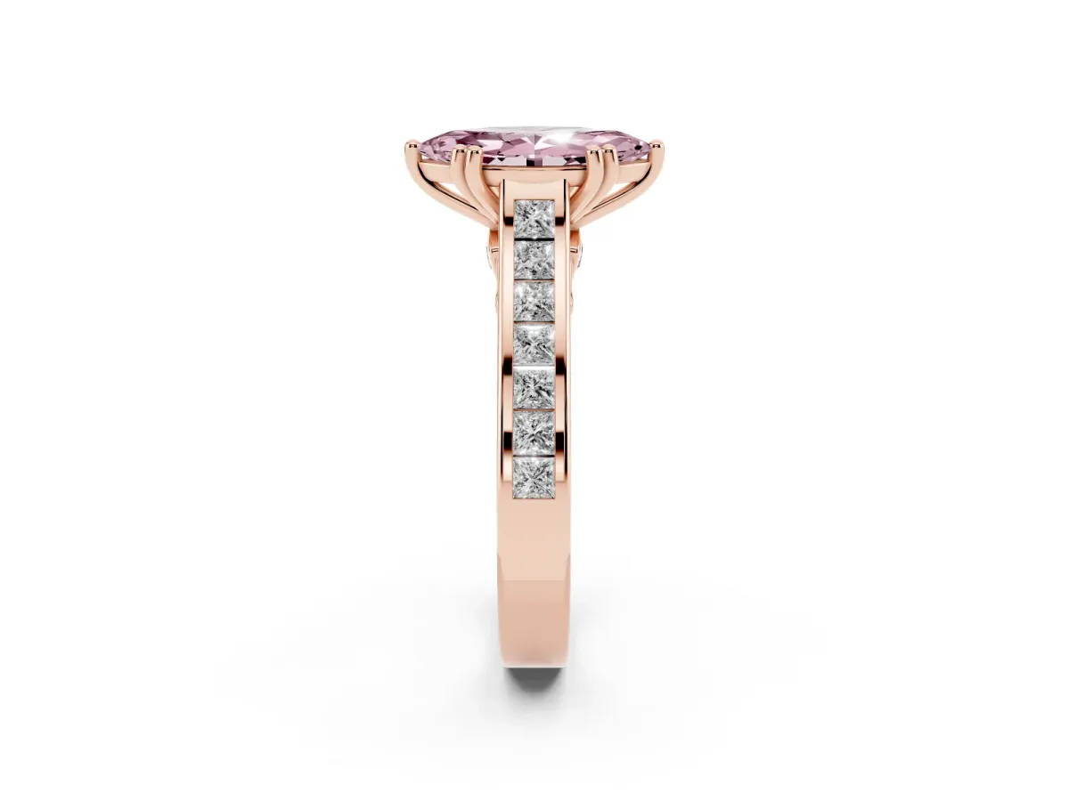 Fancy Pink Marquise Cut Cut Channel Set Solitaire Engagement Ring with Prong Setting Rose gold