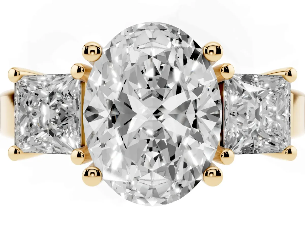 Three-Stone Oval Cut Cut Solitaire Ring with Prong Setting Yellow gold