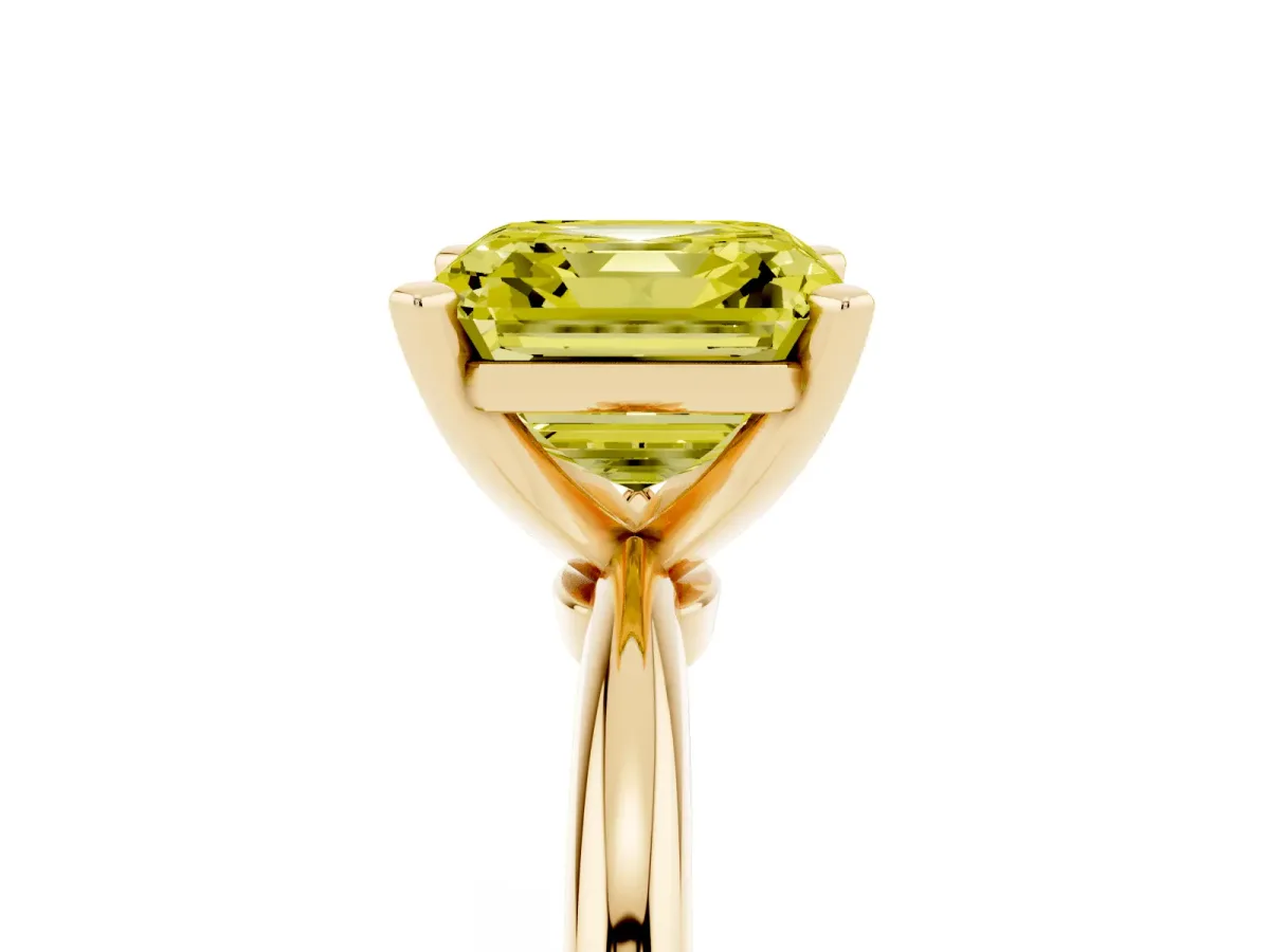 Fancy Yellow Asscher Cut Diamond Solitaire Ring with Prong Setting and Classic Band Yellow gold