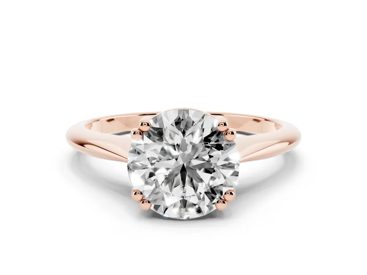 Round Cut Solitaire Diamond Ring with Six-Prong Setting and Classic Band Rose gold