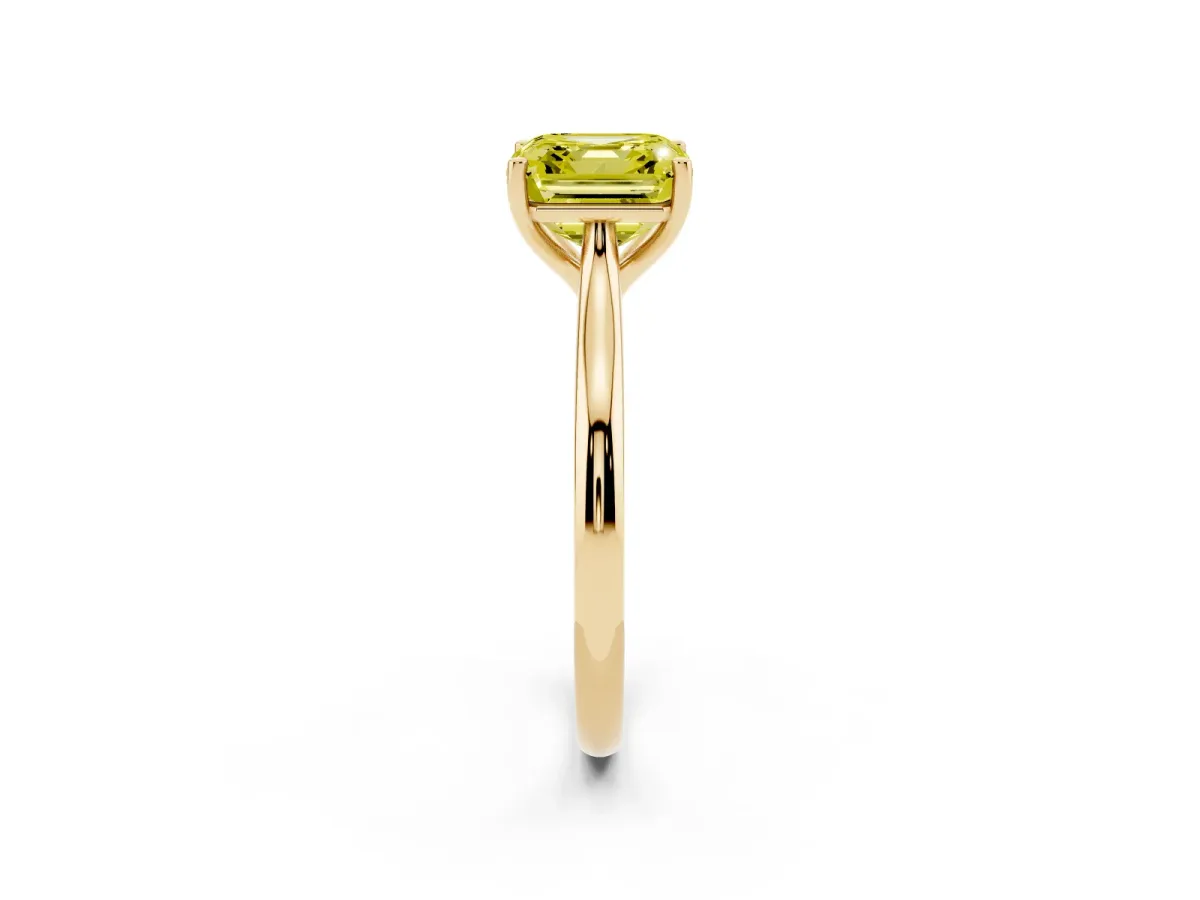 Fancy Yellow Asscher Cut Cut Solitaire Ring with Cathedral Band and Four-Prong Setting Yellow gold