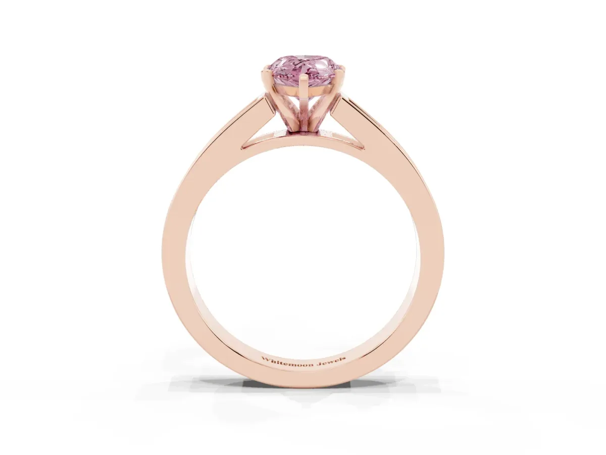 Fancy Pink Pear Cut Solitaire Diamond Ring with Channel-Set Band and Four-Prong Setting Rose gold