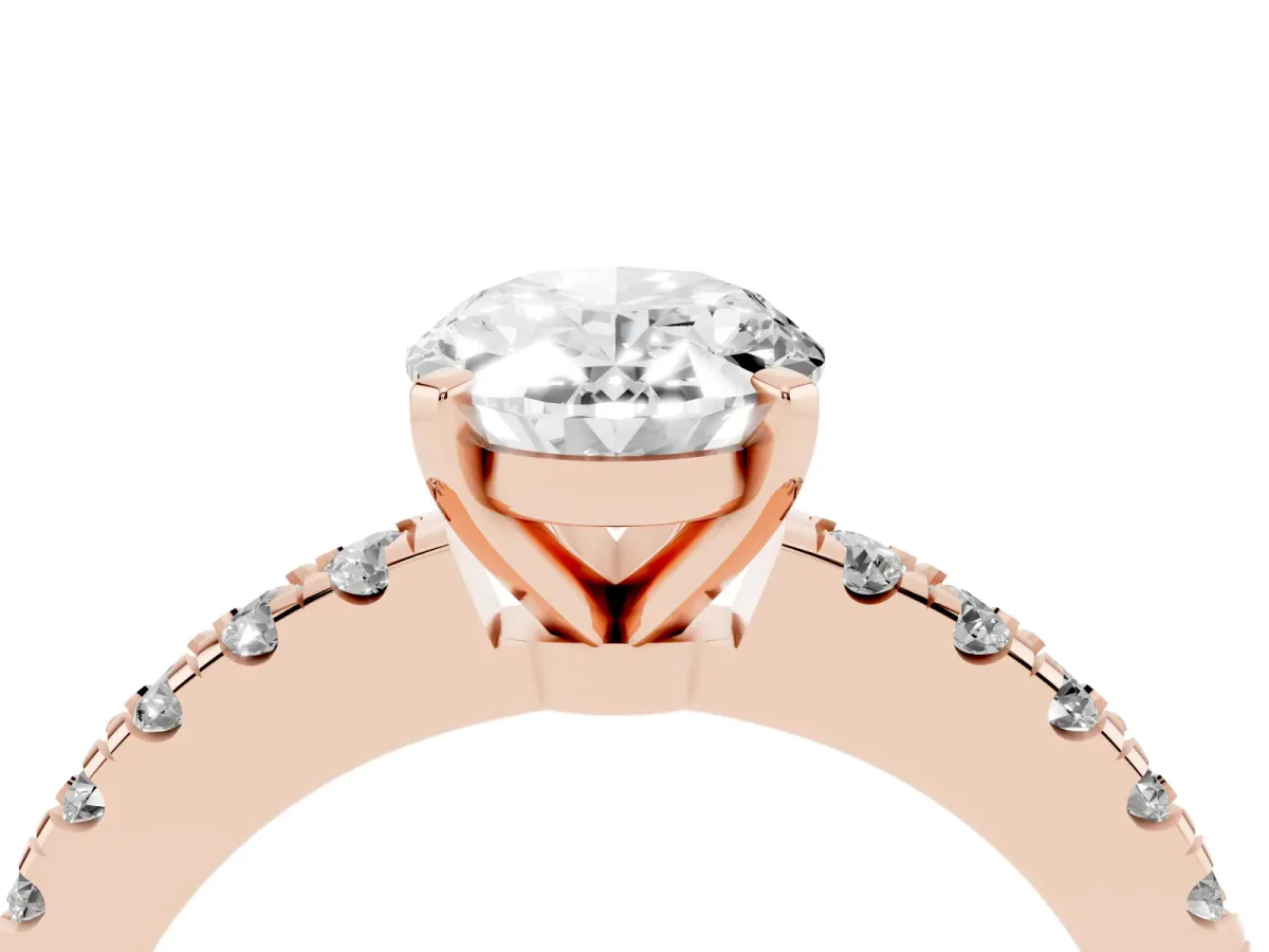 Oval Cut Solitaire Diamond with Pavé Band and Four-Prong Setting Rose gold