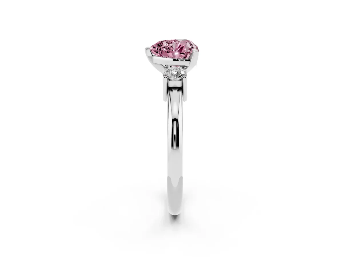Fancy Pink Three-Stone Heart Cut Cut Diamond Solitaire with Prong Setting and Classic Band Silver