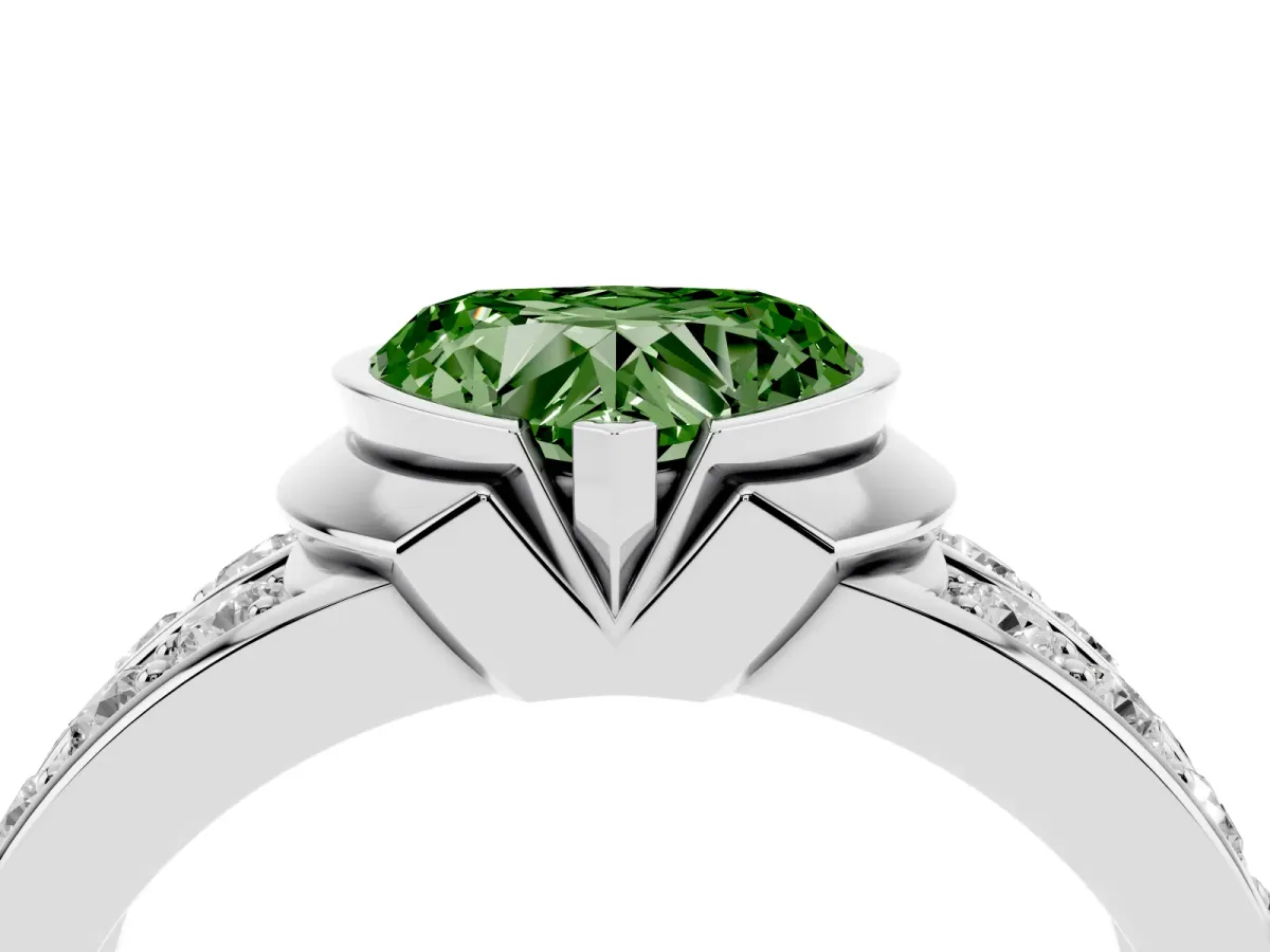 Fancy Green Heart Cut Brilliant Diamond Channel Set Wide Band Ring with Bezel Setting Platinum