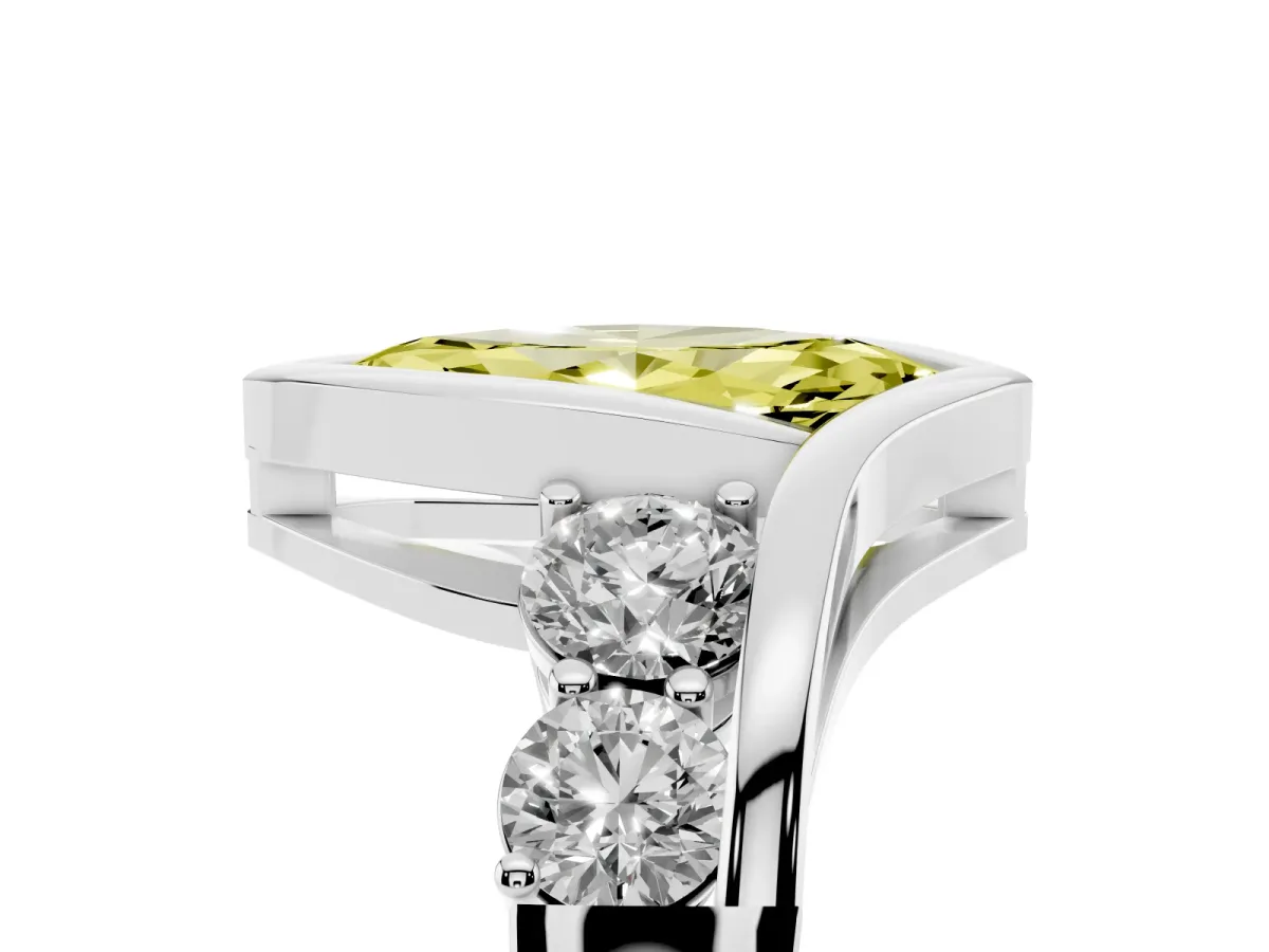 Fancy Yellow Bezel Set Marquise Cut Diamond Bypass Ring with Round Accents Silver