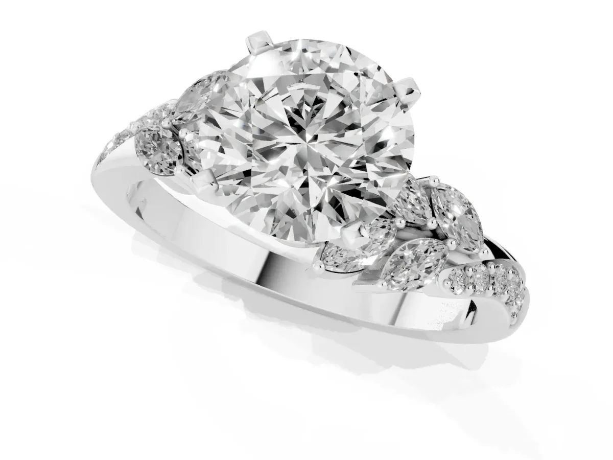 Round Cut Solitaire Marquise Twist Band with Six-Prong Setting Silver