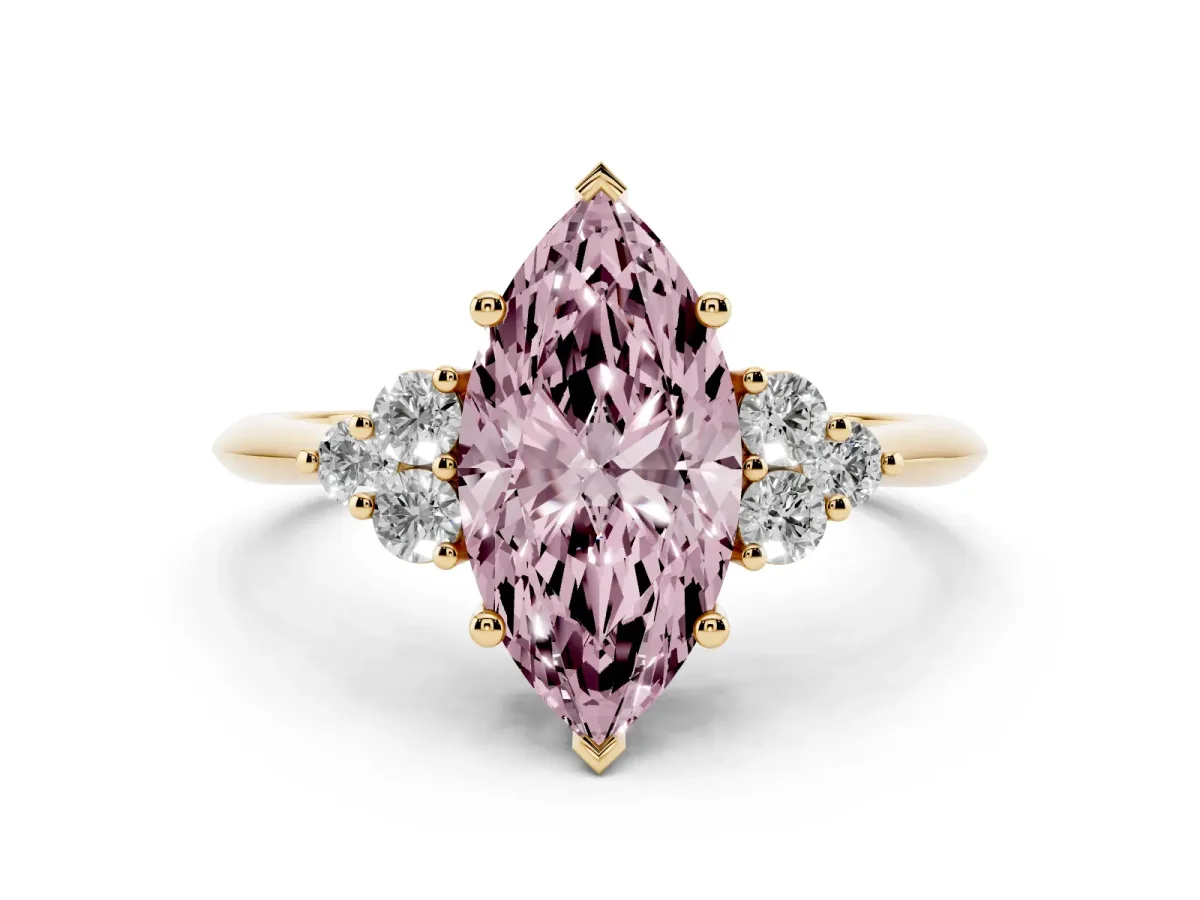 Fancy Pink Marquise Cut Cut Diamond Cluster Ring with Solitaire Band and Four-Prong Setting Yellow gold