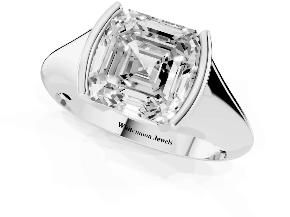 Asscher Cut Solitaire Tension Set Diamond Ring Silver