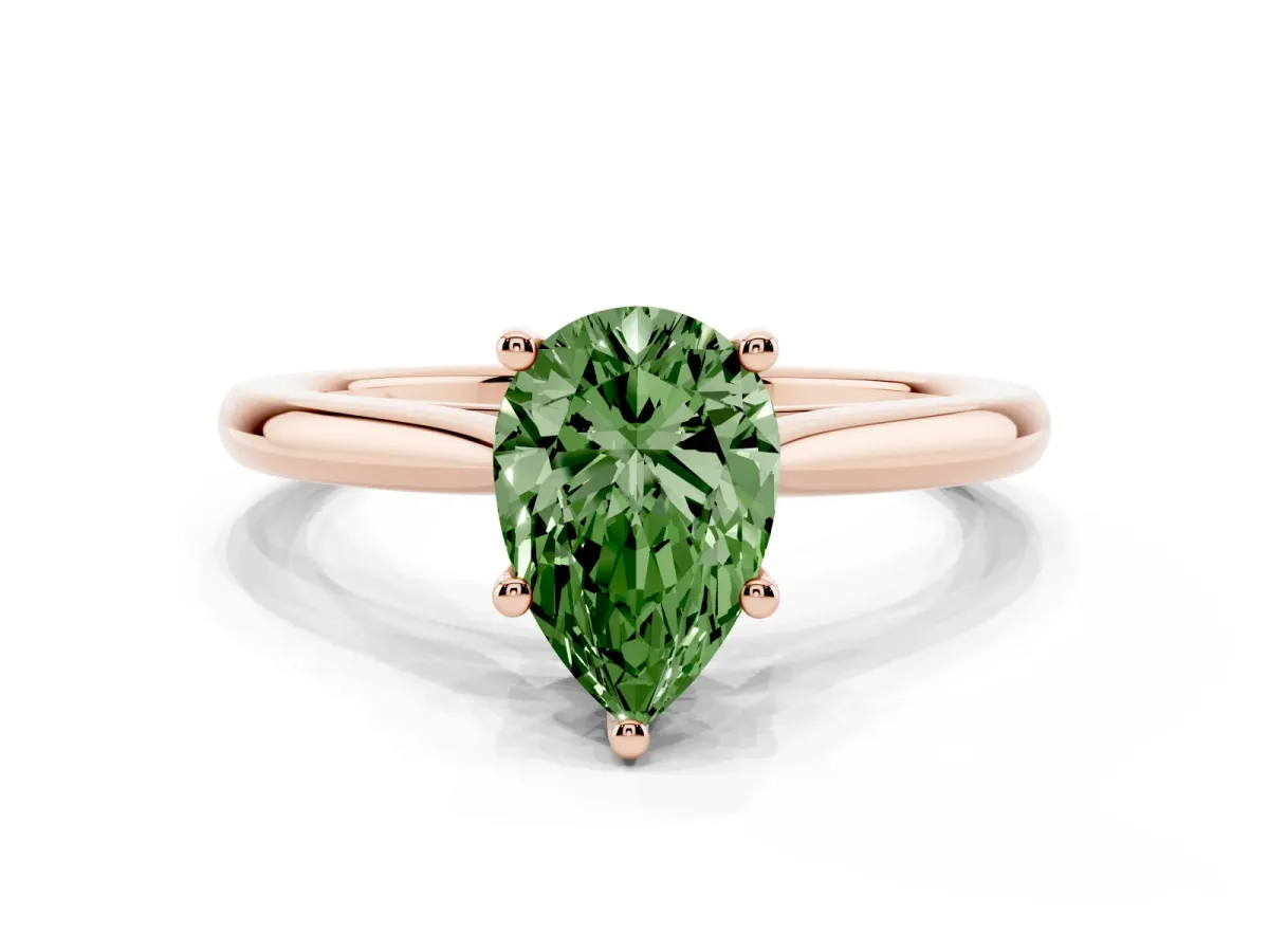 Fancy Green Pear Cut Cut Solitaire Ring with Cathedral Band and Four-Prong Setting Rose gold