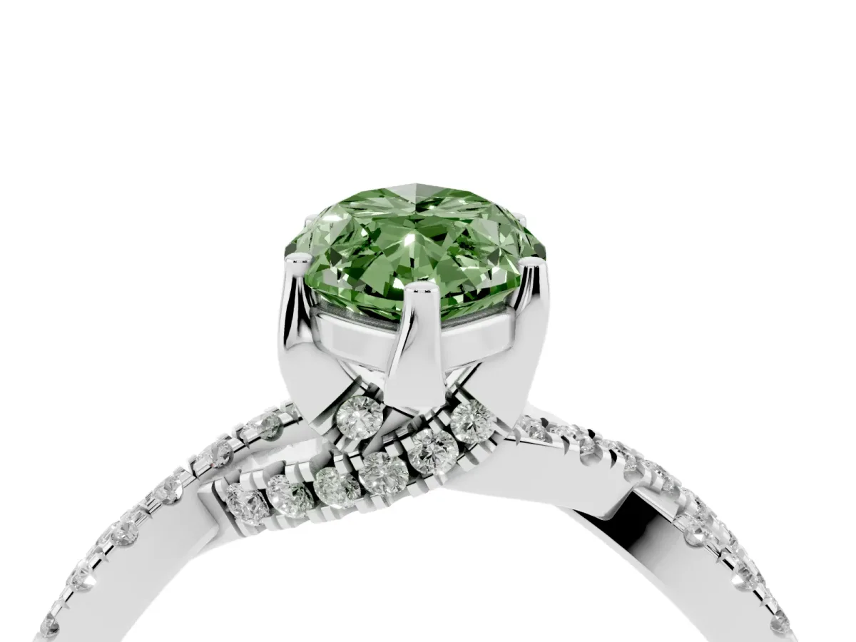Fancy Green Marquise Cut Solitaire Twist Pave Diamond Engagement Ring with Prong Setting Silver
