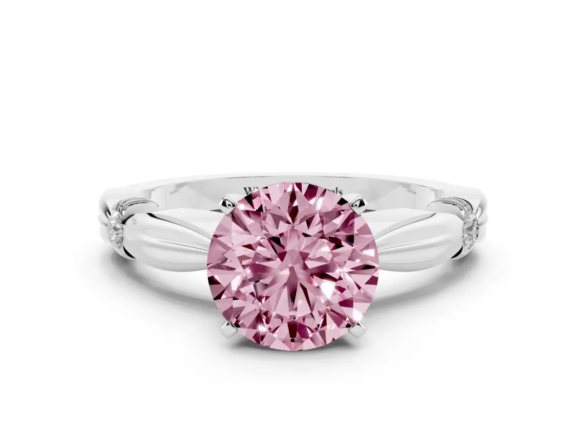 Fancy Pink Round Cut Solitaire Diamond Twisted Band with Four-Prong Setting Silver