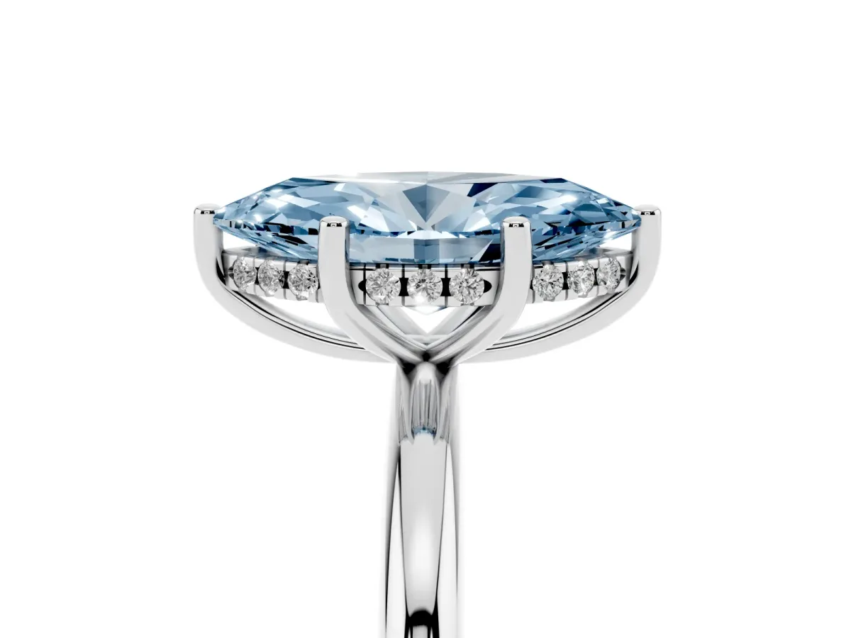 Fancy Blue Marquise Cut Cut Solitaire Engagement Ring with Four-Prong Setting and Classic Band Platinum