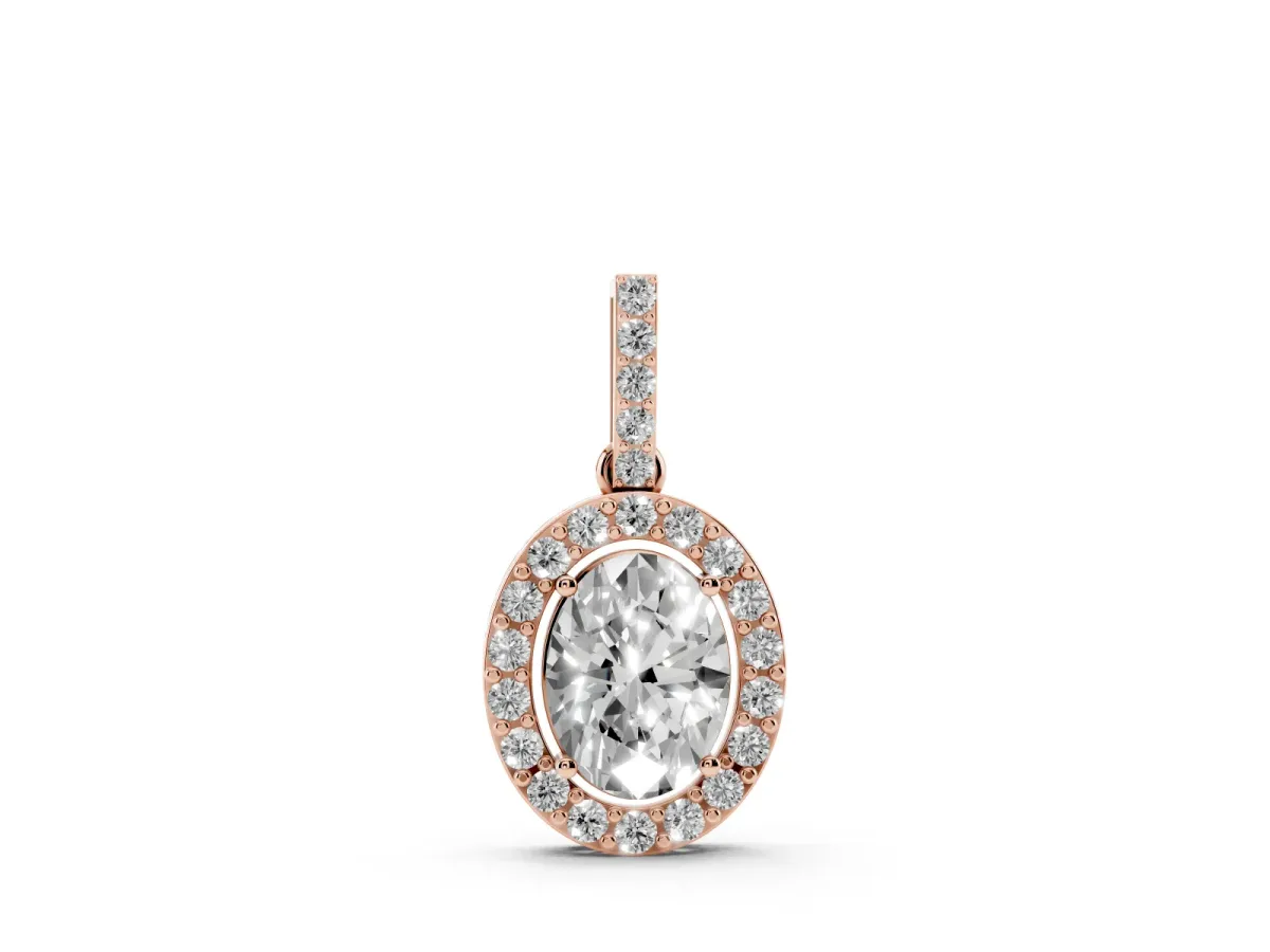 Halo Oval Diamond Pendant with Prong Setting Rose gold