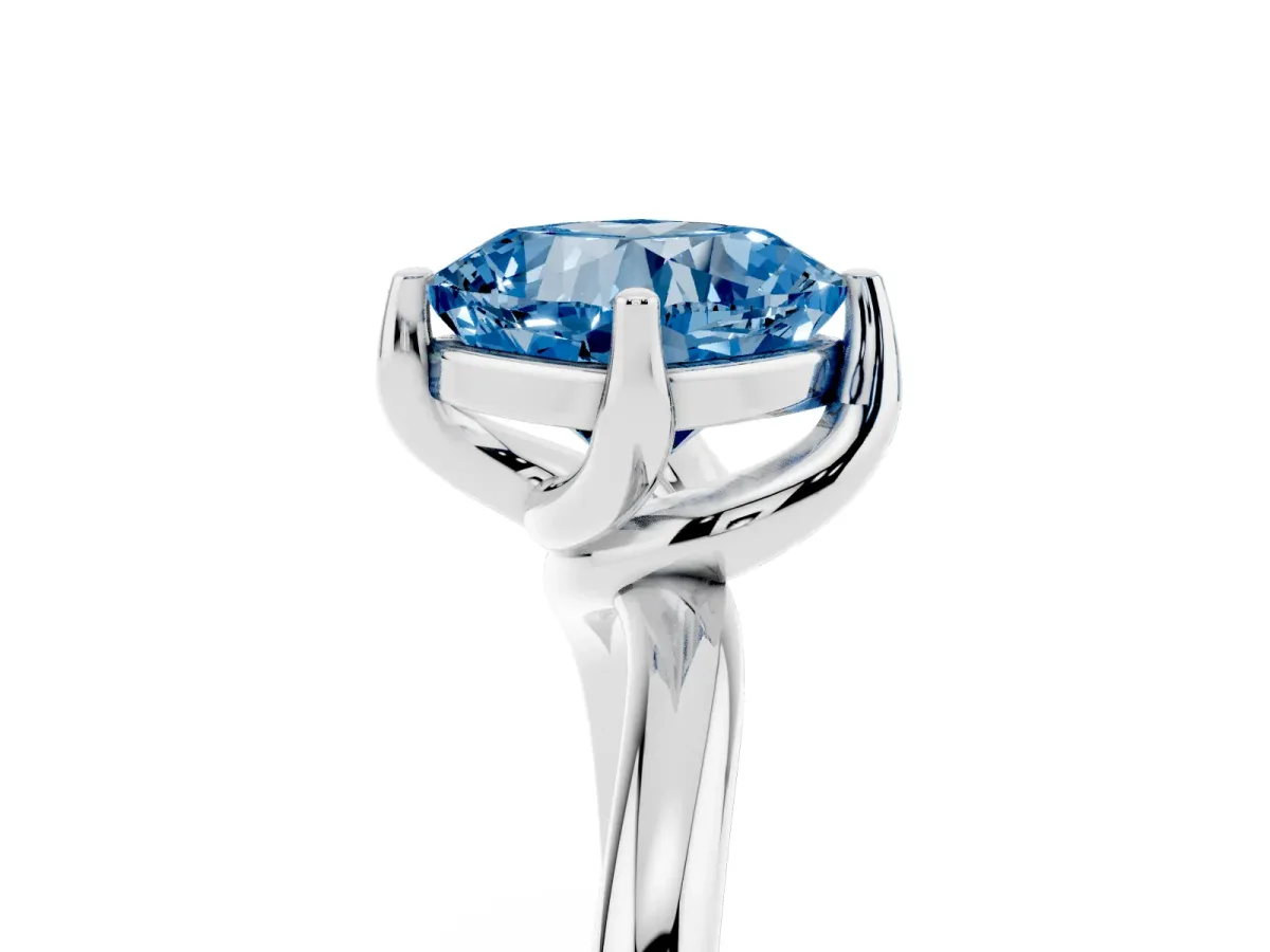 Fancy Blue Cushion Cut Diamond Solitaire Engagement Ring with Four-Prong Setting and Classic Band Silver