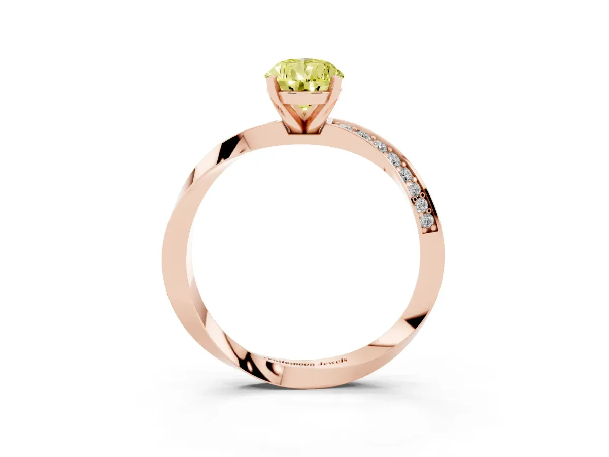 Fancy Yellow Pear Cut Diamond Engagement Ring with Side Stone Accents and Four-Prong Setting Rose gold
