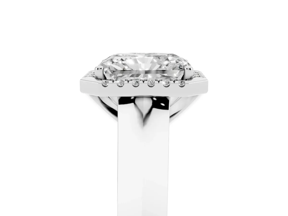 Radiant Cut Halo Diamond Ring with Cathedral Band and Four-Prong Setting Platinum