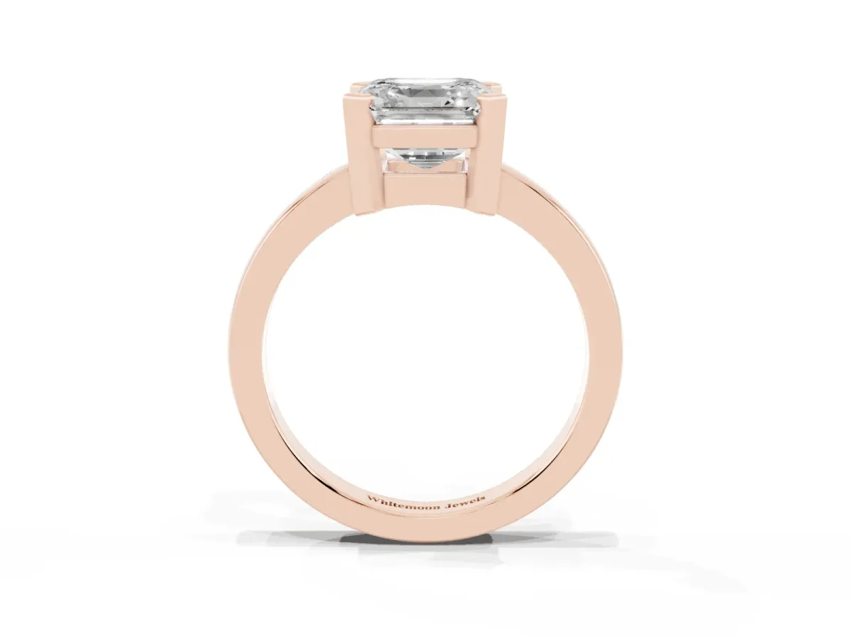 Asscher Cut Cut Solitaire Ring with Four-Prong Setting and Classic Band Rose gold