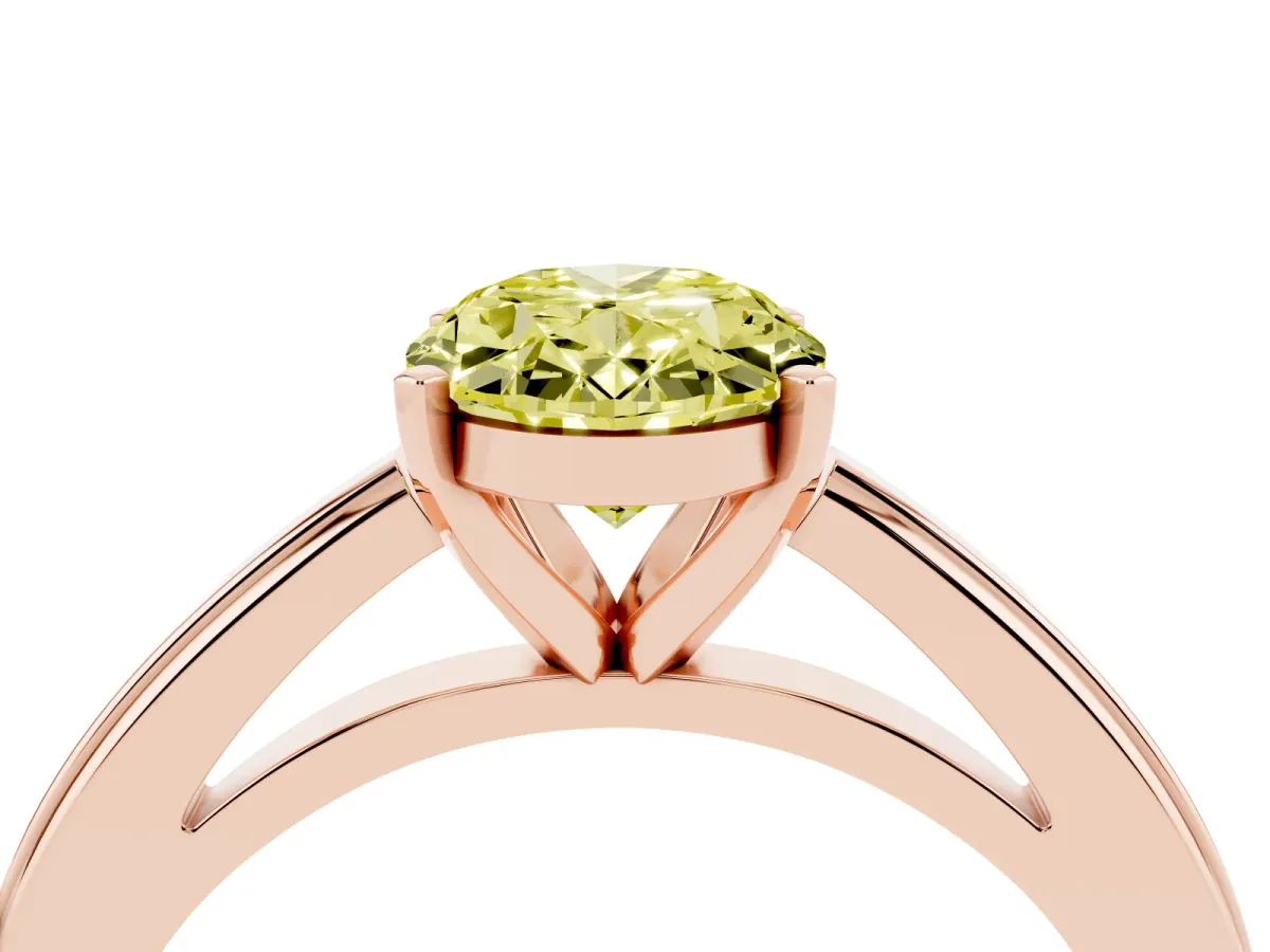 Fancy Yellow Oval Cut Solitaire Diamond Ring with Four-Prong Setting and Classic Band Rose gold