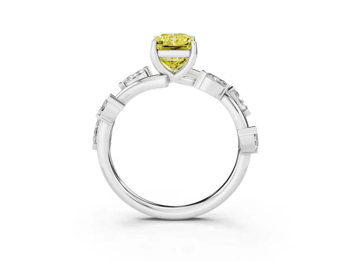 Fancy Yellow Radiant Cut Solitaire Twisted Band Marquise Accent Prong Setting Ring Silver
