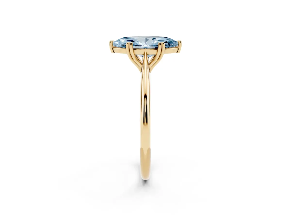 Fancy Blue Marquise Cut Solitaire Diamond Ring with Six-Prong Setting and Classic Band Yellow gold