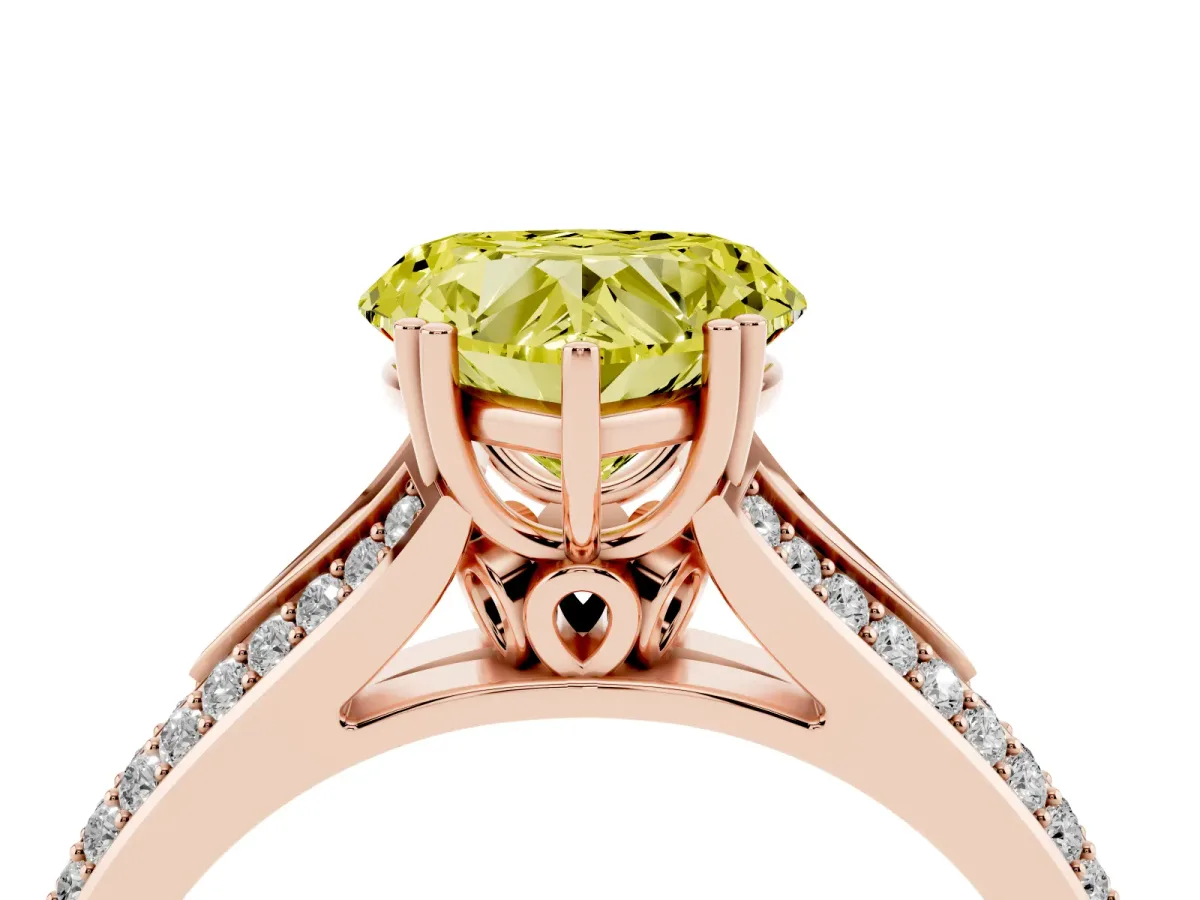 Fancy Yellow Heart Cut Diamond Split Shank Engagement Ring with Pavé Band Rose gold