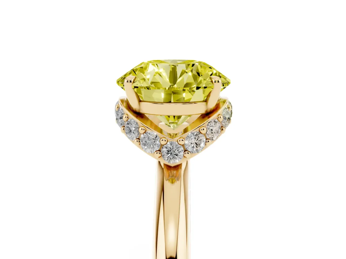 Fancy Yellow Round Cut Brilliant Solitaire Engagement Ring with Six-Prong Setting and Classic Band Yellow gold