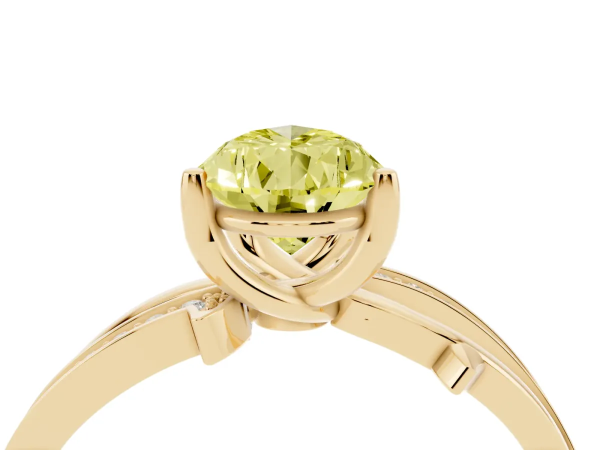 Fancy Yellow Pear Cut Solitaire Twist Band with Pavé Accents and Four-Prong Setting Yellow gold