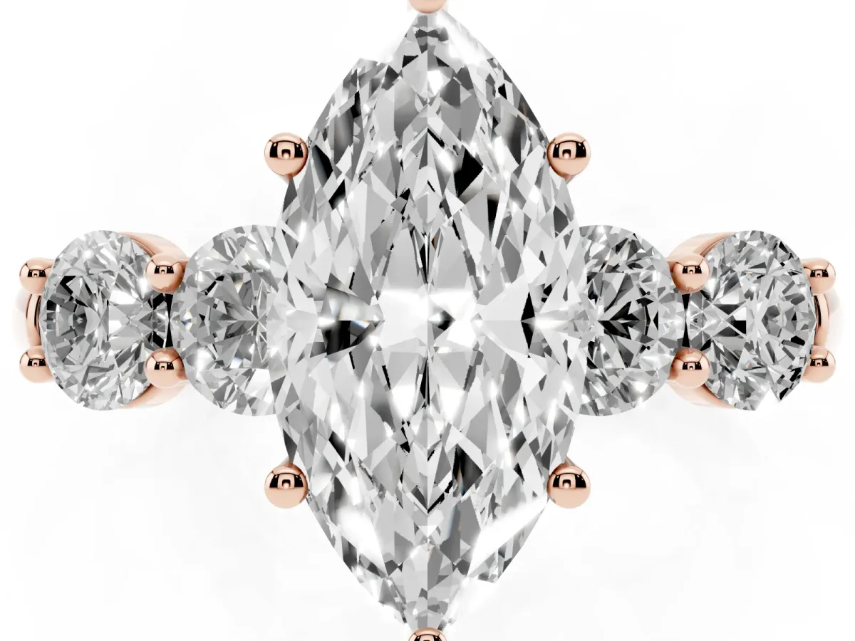 Marquise Cut Cut Five-Stone Prong Set Diamond Ring with Classic Band Rose gold