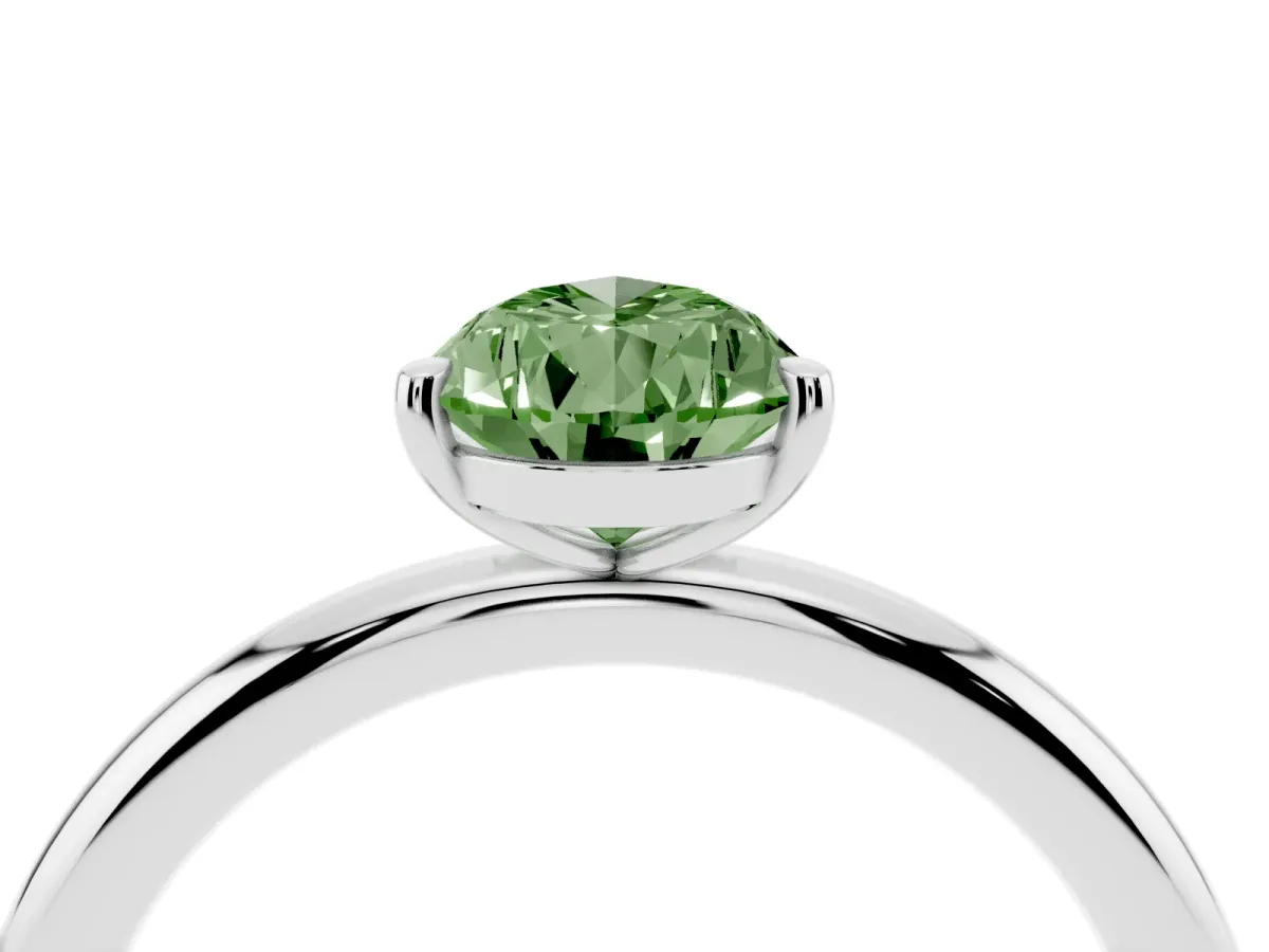 Fancy Green Pear Cut Solitaire Diamond Ring with Four-Prong Setting on a Plain Band Platinum