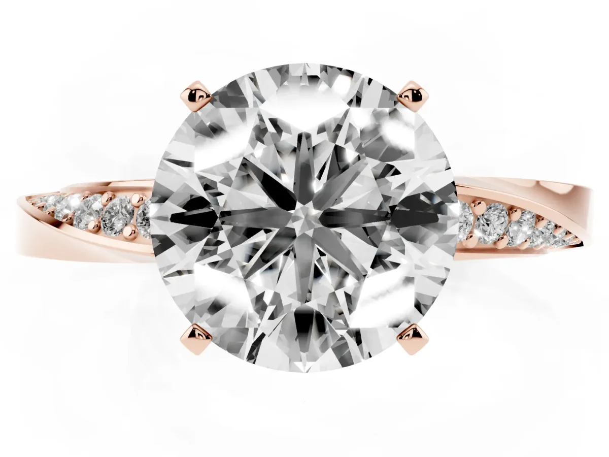 Round Cut Diamond Engagement Ring with Side Stone Accents and Four-Prong Setting Rose gold