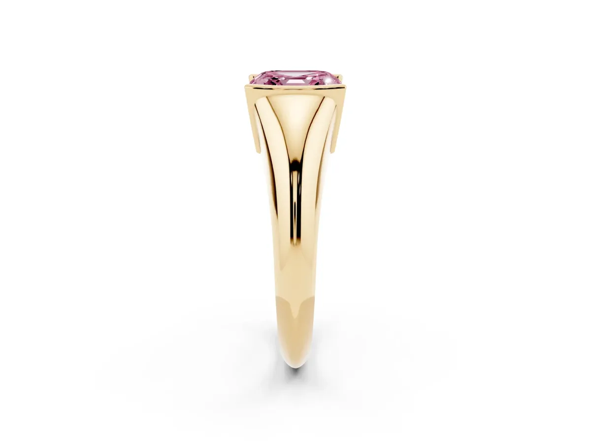 Fancy Pink Asscher Cut Solitaire Tension Set Diamond Ring Yellow gold