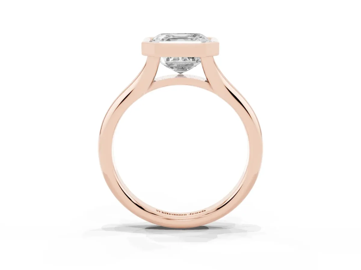 Bezel Set Asscher Cut Solitaire Diamond Ring with Smooth Band Rose gold