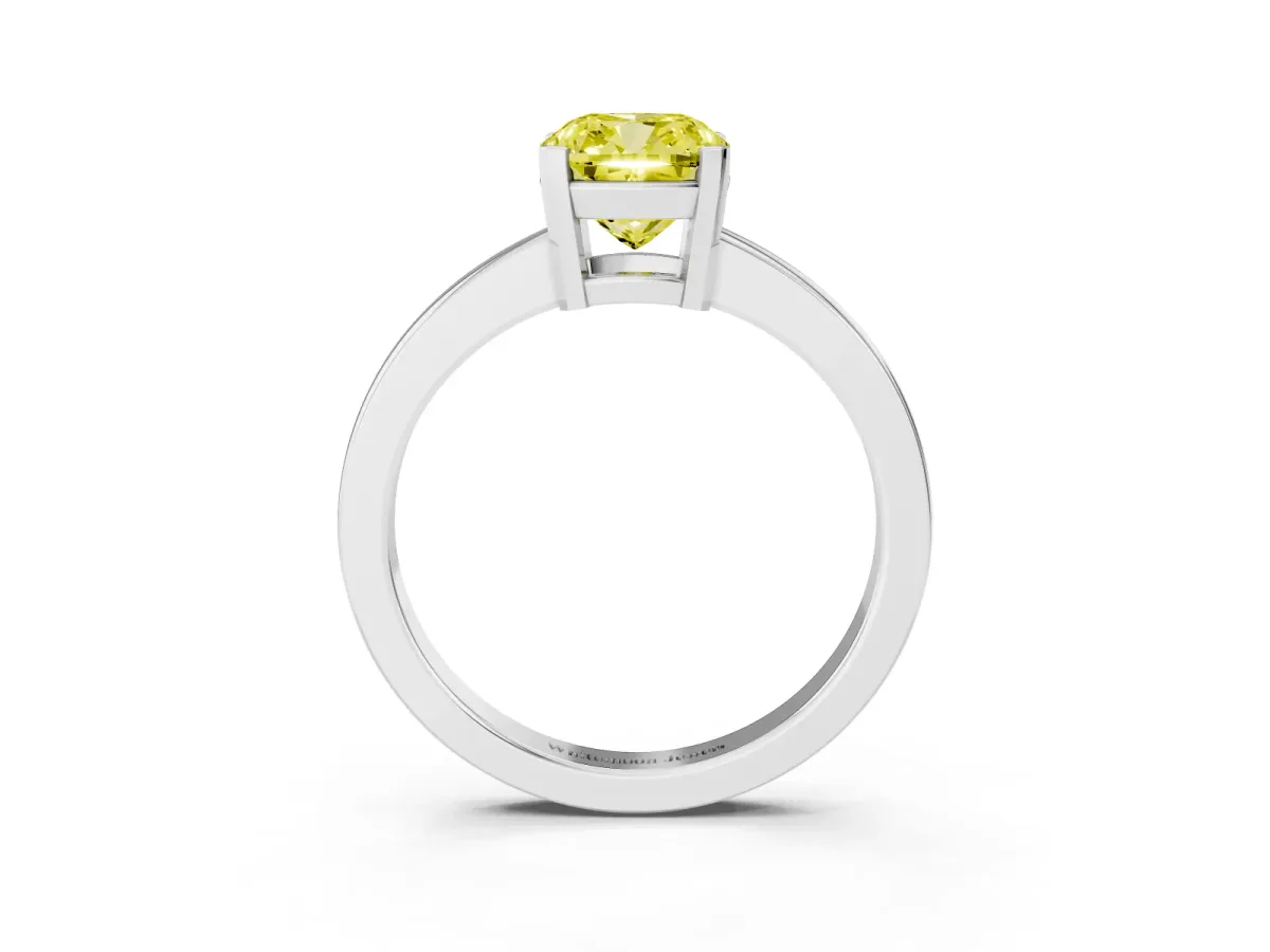 Fancy Yellow Cushion Cut Cut Solitaire Ring with Four-Prong Setting and Classic Band Silver