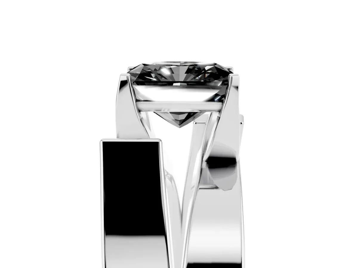 Fancy Black Modern Tension Set Radiant Cut Diamond Solitaire Wide Band Ring Silver