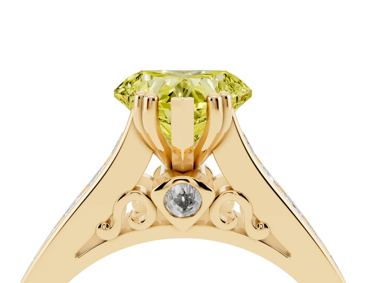 Fancy Yellow Heart Cut Cut Channel Set Solitaire Engagement Ring with Prong Setting Yellow gold