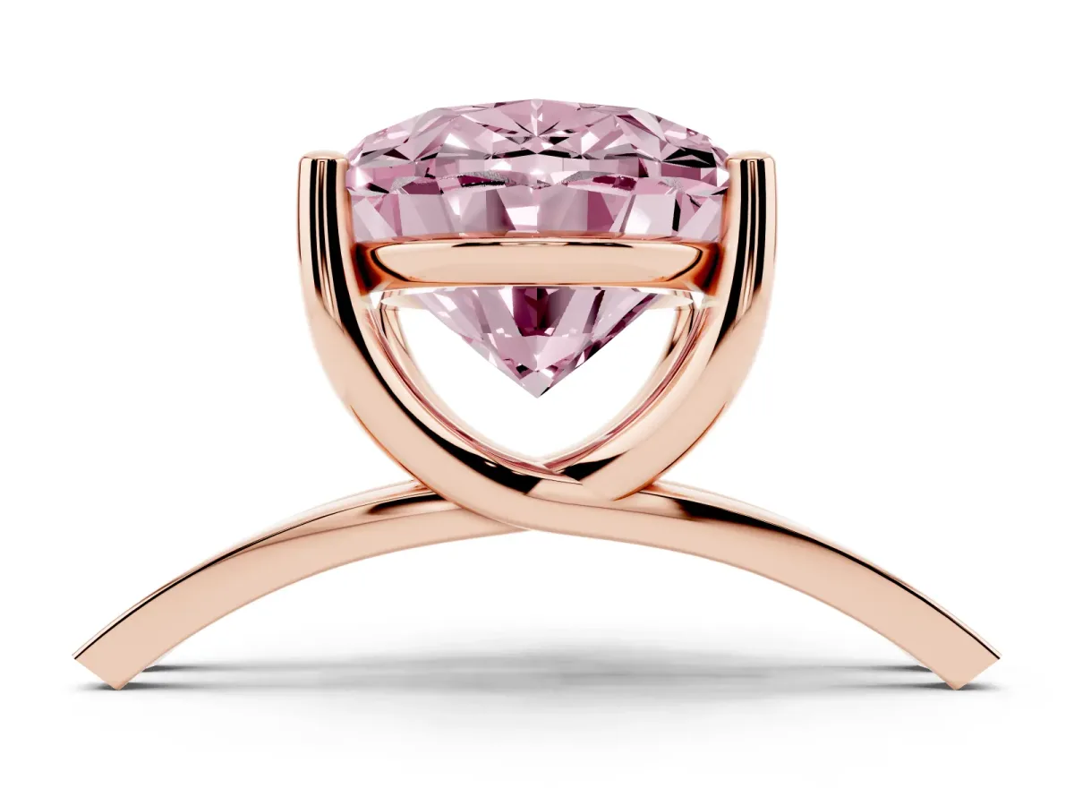 Fancy Pink Oval Cut Cut Diamond Solitaire Engagement Ring with Tapered Plain Band and Four-Prong Setting Rose gold