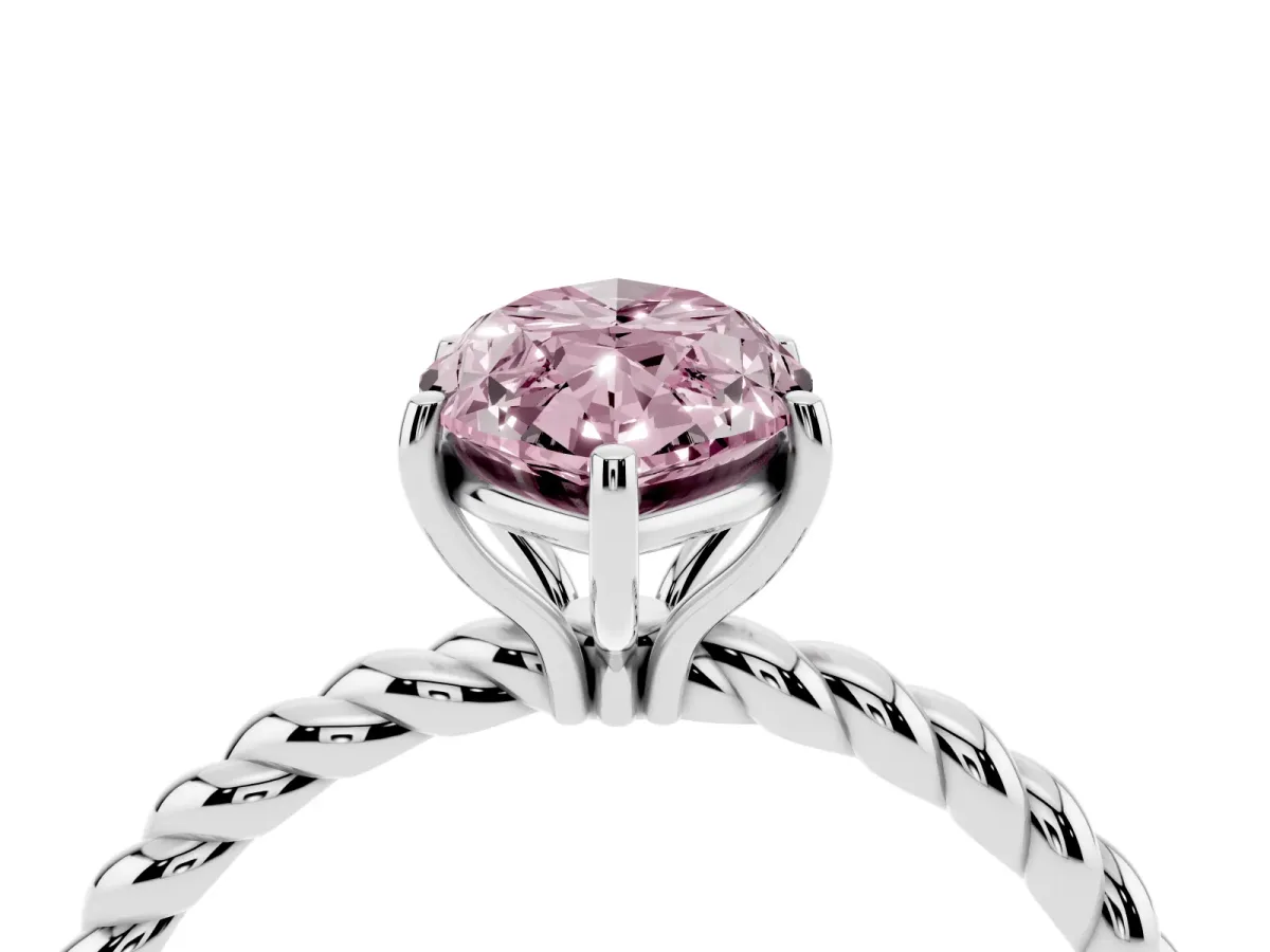 Fancy Pink Marquise Cut Solitaire Twisted Band 4-Prong Ring Silver